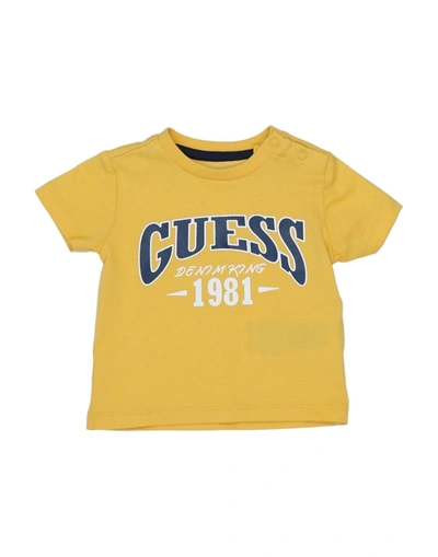 Shop Guess Newborn Boy T-shirt Ocher Size 0 Cotton In Yellow