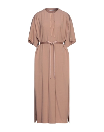 Shop Agnona Woman Maxi Dress Light Brown Size 8 Wool, Acetate, Viscose In Beige