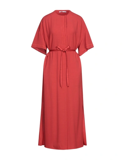 Shop Agnona Woman Maxi Dress Coral Size 6 Wool, Acetate, Viscose In Red