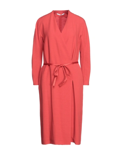 Shop Agnona Woman Midi Dress Rust Size 4 Wool, Acetate, Viscose, Cupro In Red