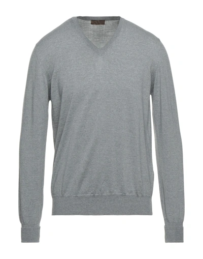 Shop Alpha Massimo Rebecchi Man Sweater Grey Size 46 Merino Wool, Leather