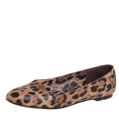 Pre-owned Dolce & Gabbana Brown Leopard Print Coated Canvas Ballet Flats Size 39