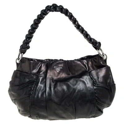 Pre-owned Prada Black Patent Leather Braided Handle Hobo