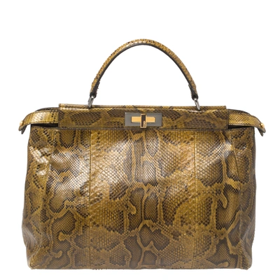 Pre-owned Fendi Brown Python Large Peekaboo Top Handle Bag