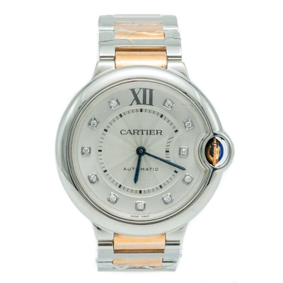 Pre-owned Cartier Ballon Bleu Steel & Rose Gold Diamond Silver Dial Ladies Watch 36 Mm