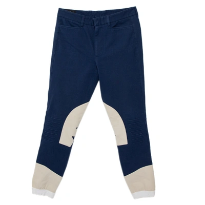 Pre-owned Gucci Navy Blue & Beige Cotton Patch Detail Tapered Leg Pants S