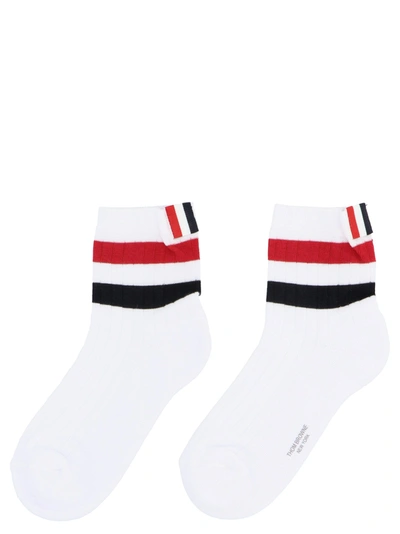 Shop Thom Browne Athletic Striped Socks In White