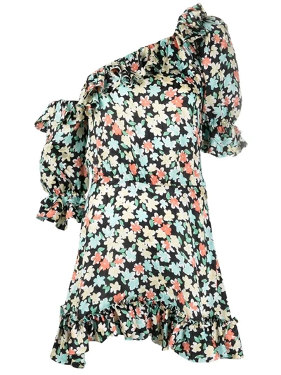 Shop Saint Laurent One-shoulder Floral Print Dress In Multicolore