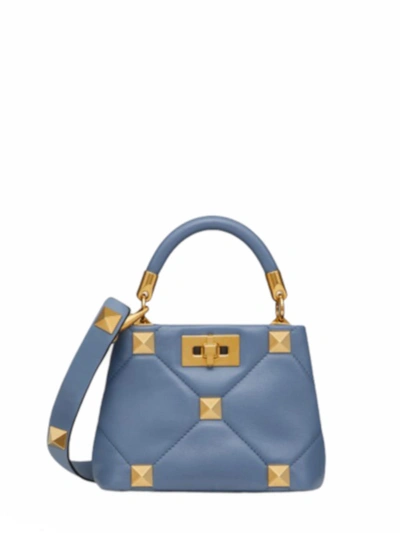 Shop Valentino Blue Roman Stud Sheep Leather Handbag