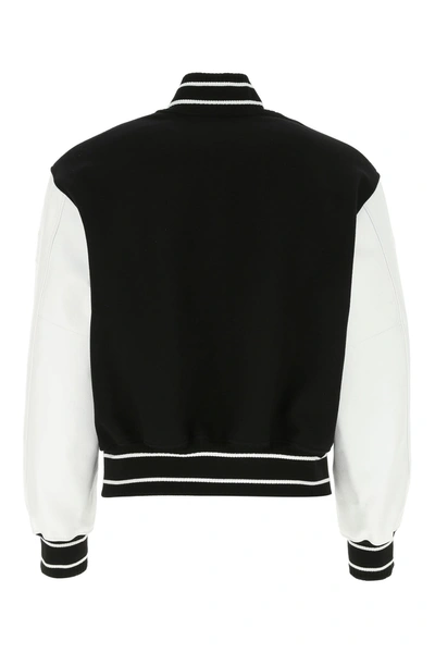 Givenchy Navy Blue And White Bomber Jacket In Wool And Leather