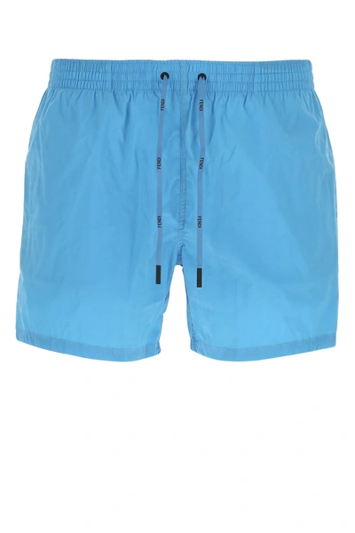 Shop Fendi Light Blue Stretch Nylon Swimming Shorts  Nd  Uomo 48