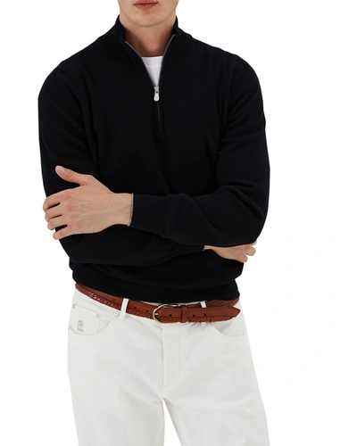 Shop Brunello Cucinelli Men's Cashmere Half-zip Pullover Sweater In Black