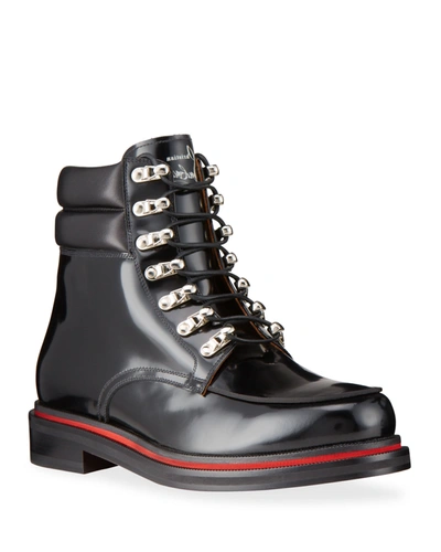 Shop Christian Louboutin Men's Alopista Patent Leather Combat Boots In Bk01 Black