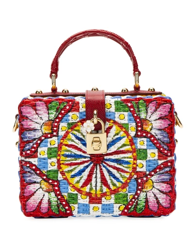 Shop Dolce & Gabbana Dolce Box Painted Wicker Bag In Multi Pattern