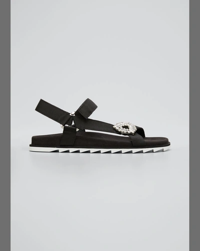Shop Roger Vivier Trekky Viv' Crystal Flat Sport Sandals In Black