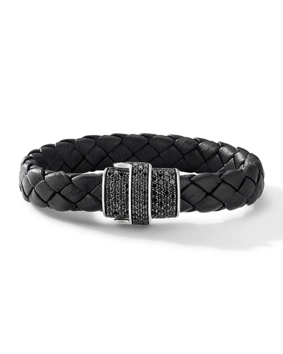 Shop David Yurman Men's Braided Leather & Black Diamond Pave Bracelet In Multi
