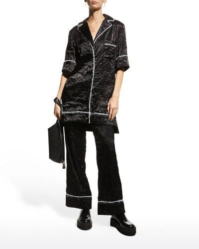 Shop Marina Moscone Satin Mohair-trimmed Pajama Shirt In Black