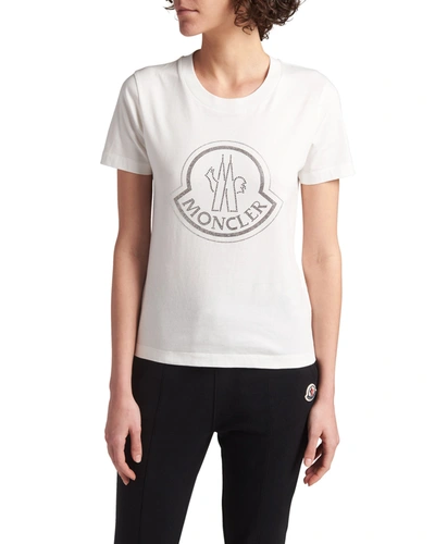 Shop Moncler Embellished Logo Cotton T-shirt In Natural