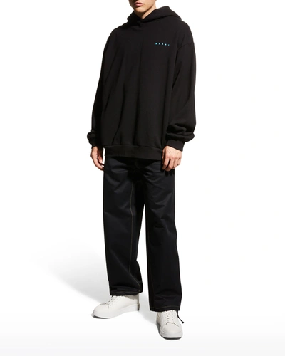 Shop Marni Men's Jersey Swirl-logo Pullover Hoodie In Black