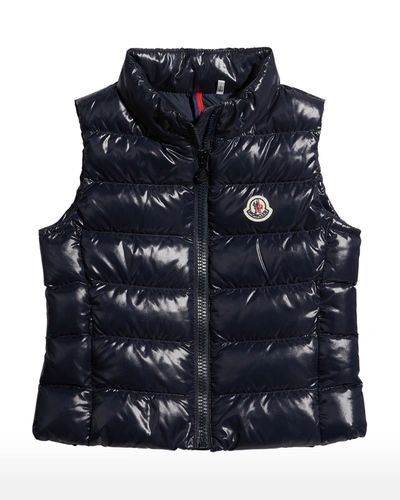 Shop Moncler Girl's Ghany Quilted Vest In 742 Navy