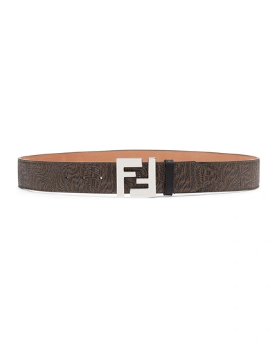 Shop Fendi Men's Ff Vertigo Leather Belt In Mayaneropalladio