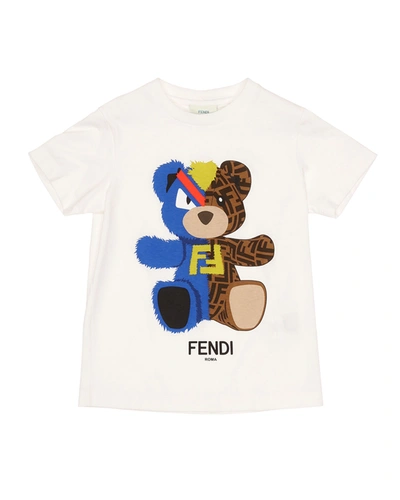 Shop Fendi Boy's Bear Logo Graphic T-shirt In F0znm White
