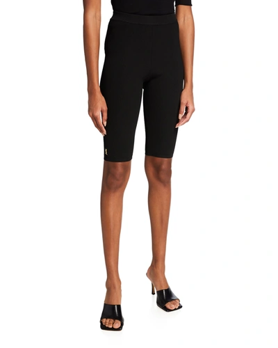 Shop Saint Laurent Monogram Ysl Ribbed Biker Shorts In Nero