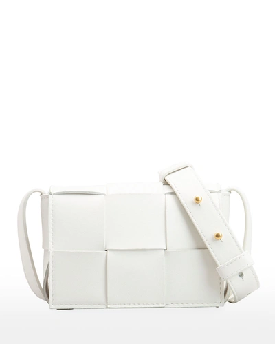 Shop Bottega Veneta Mini Cassette Woven Crossbody Bag In White