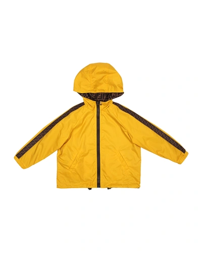 Shop Fendi Boy's Hooded Reversible Logo Jacket In F0lwv Yellow