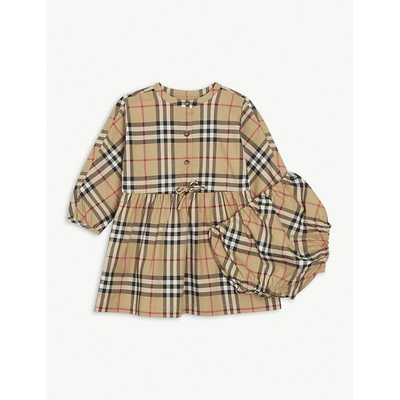 Shop Burberry Archive Beige Elaine Checked Cotton Dress 3-18 Months 18 Months