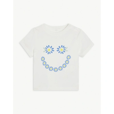 Shop Stella Mccartney White Floral Smiley Cotton T-shirt 3-36 Months 6 Months