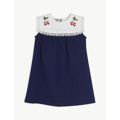 Shop Gucci Girls Blue Kids Cherry-print Cotton Dress 9-36 Months 18-24 Months