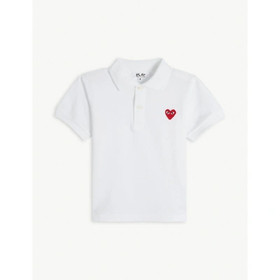 Shop Comme Des Garçons Boys White Kids Heart Logo-embroidered Cotton Polo Shirt 2-6 Years 6 Years