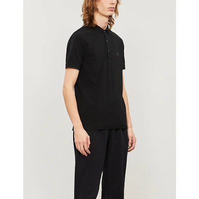 Shop Allsaints Mens Black Reform Ss Cotton-piqué Polo Shirt