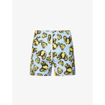 Shop Palm Angels X Vilebrequin Bear-print Swim Shorts In Light Blue