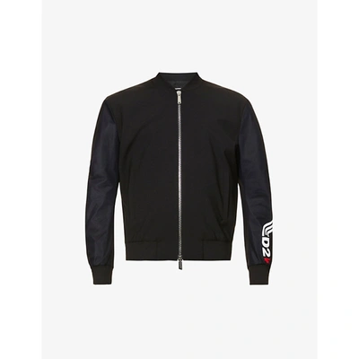 Shop Dsquared2 Line Brand-print Stretch-wool Bomber Jacket In Black