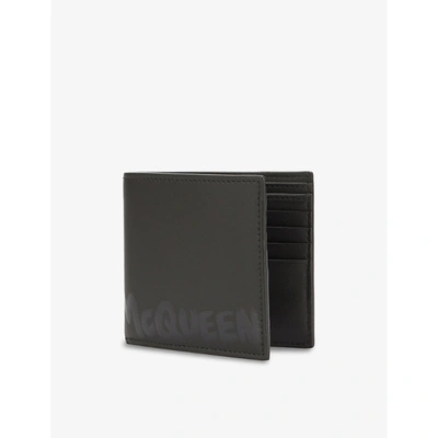 Shop Alexander Mcqueen Mens Black/black Logo-print Leather Billfold Wallet