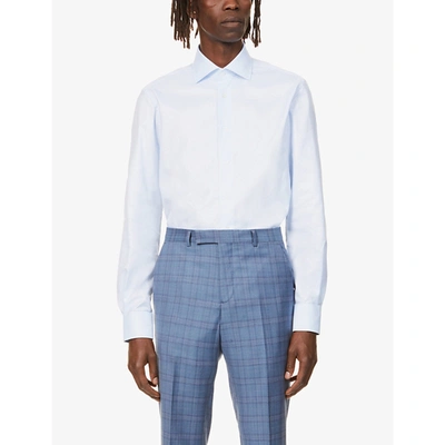 Shop Corneliani Mens Blue Royal Regular-fit Cotton Oxford Shirt 16.5