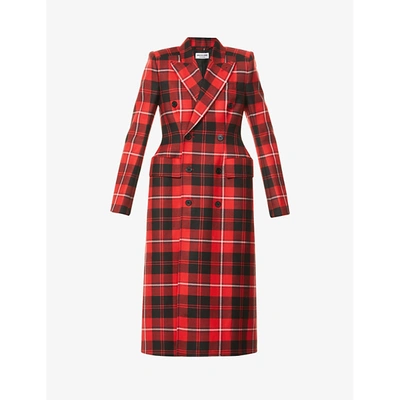 Shop Balenciaga Womens Red Black Hourglass Checked Wool Coat 10