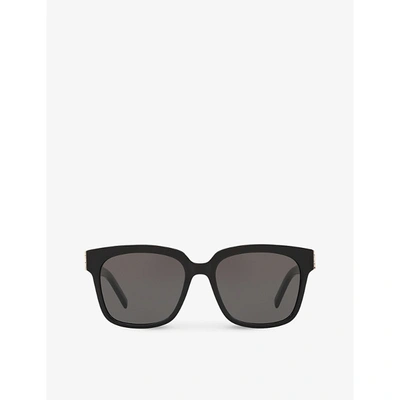 Shop Saint Laurent Women's Black Shiny Sl M40 Shiny Acetate And Nylon Rectangle-frame Sunglasses