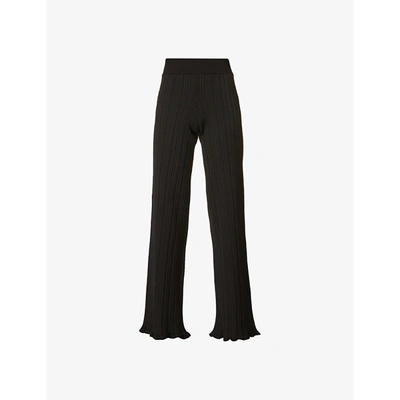 Shop Acne Studios Korla Ribbed Flared High-rise Woven Trousers In Black