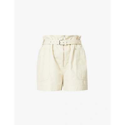 Shop Isabel Marant Étoile Parana High-rise Cotton- And Linen-blend Shorts In Ecru