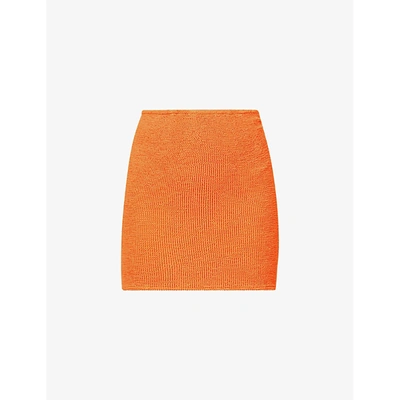 Shop Hunza G High-rise Seersucker Stretch-woven Mini Skirt In Orange