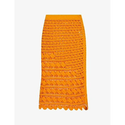 Shop Acne Studios Crochet High-waisted Cotton-knit Midi Skirt In Orange