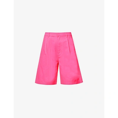 Shop Stussy Lee Relaxed Cotton-twill Shorts In Hot Pink