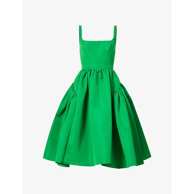 Shop Alexander Mcqueen Sleeveless Taffeta Midi Dress In Chrome Green