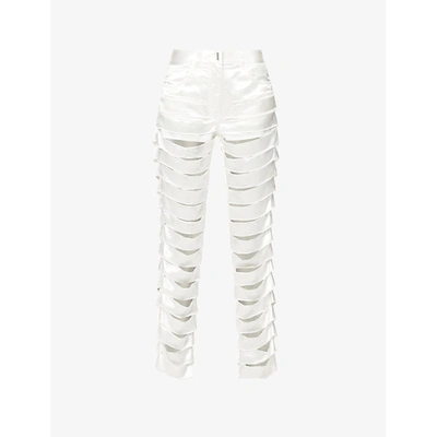 Shop Givenchy Womens Off White Laser-cut Straight-leg High-rise Satin Trousers 27