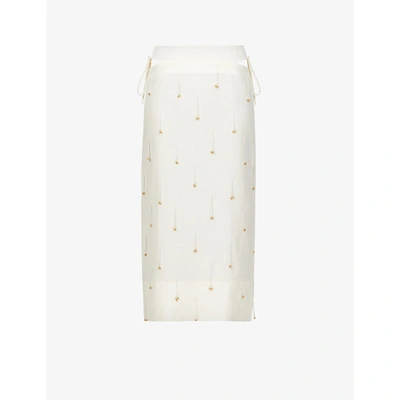 Shop Jacquemus La Jupe Blé Bead-embellished Linen Midi Skirt In White