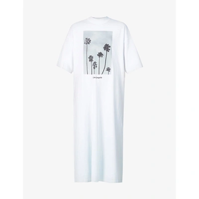 Shop Palm Angels Palms Brand-print Cotton-jersey Midi Dress In White Black