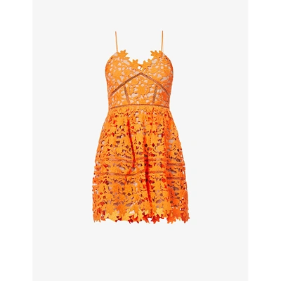 Shop Self-portrait Azealea Floral-embroidered Lace Mini Dress In Orange